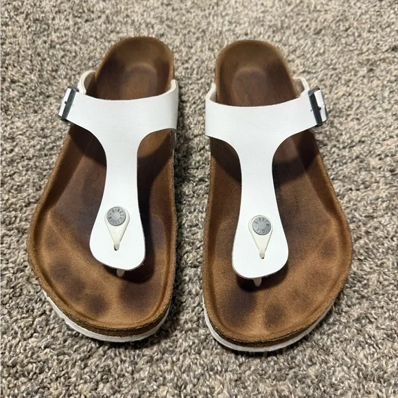 Birkenstock White Thong Sandals with Buckle - Picture 2 of 6